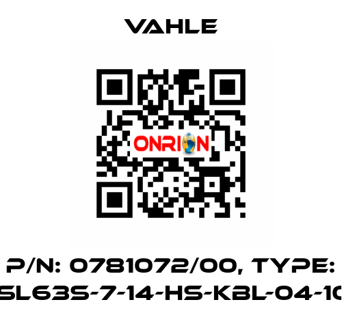 P/N: 0781072/00, Type: SA-KESL63S-7-14-HS-KBL-04-10-01-07 Vahle