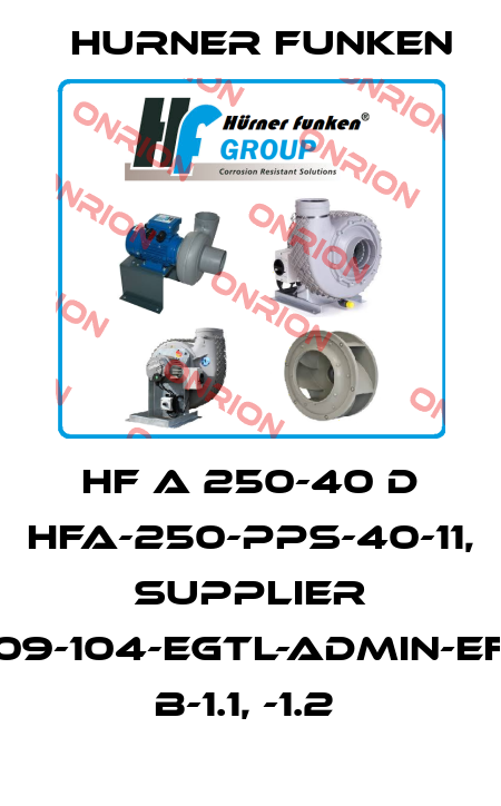 HF A 250-40 D HFA-250-PPS-40-11, SUPPLIER 09-104-EGTL-ADMIN-EF B-1.1, -1.2  Hurner Funken