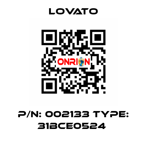 P/N: 002133 Type: 31BCE0524  Lovato