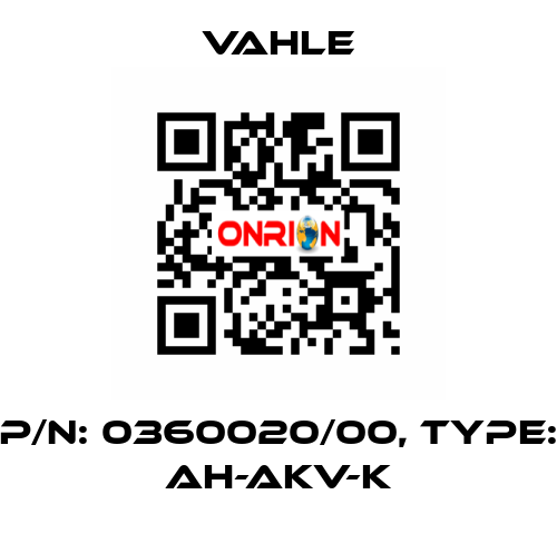 P/n: 0360020/00, Type: AH-AKV-K Vahle