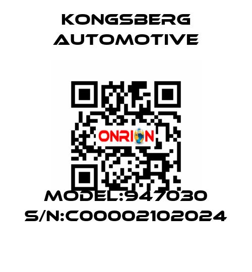 Model:947030 S/N:C00002102024 Kongsberg Automotive