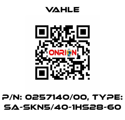 P/n: 0257140/00, Type: SA-SKN5/40-1HS28-60 Vahle