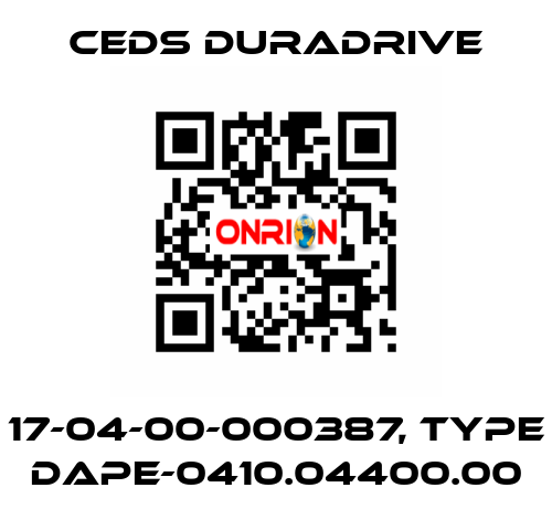 17-04-00-000387, Type DAPE-0410.04400.00 Ceds Duradrive