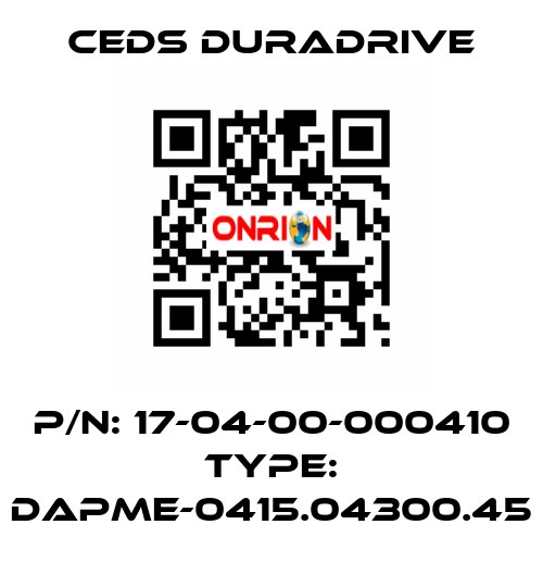 P/N: 17-04-00-000410 Type: DAPME-0415.04300.45 Ceds Duradrive