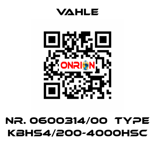 Nr. 0600314/00  Type KBHS4/200-4000HSC Vahle