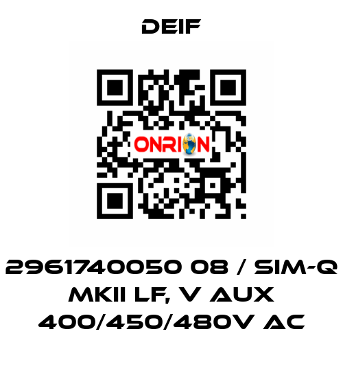 2961740050 08 / SIM-Q MKII LF, V aux 400/450/480V AC Deif