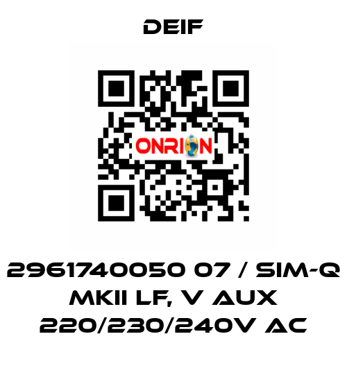 2961740050 07 / SIM-Q MKII LF, V aux 220/230/240V AC Deif