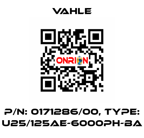 P/n: 0171286/00, Type: U25/125AE-6000PH-BA Vahle