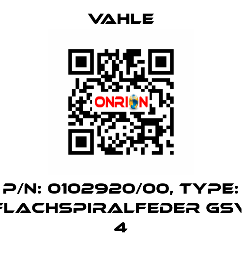 P/n: 0102920/00, Type: FLACHSPIRALFEDER GSV 4 Vahle