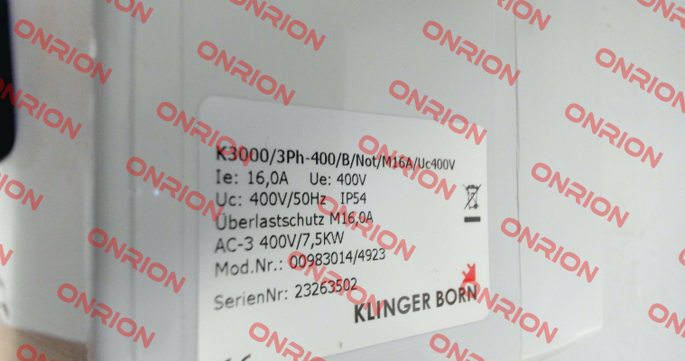 0098.3014 (K3000/3Ph-400V/B/Not/MxA/Uc400V) Klinger Born