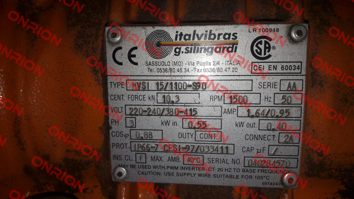 MVSI 15/1100-S90 obsolete, replace,emt MVSI 15/1100-S02  Italvibras