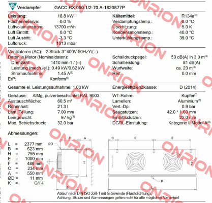 GACC RX 050.1/2-70.A-1820877P  Guntner