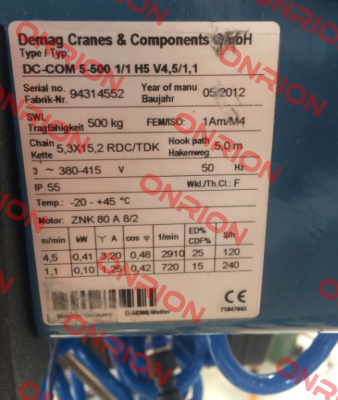 Hook for DC-COM 5-500 1/1 H5 V4,5/1/1  Demag