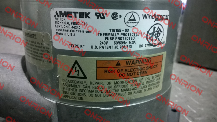 119155-03 obsolete/replacement 119155-06  Ametek Windjammer