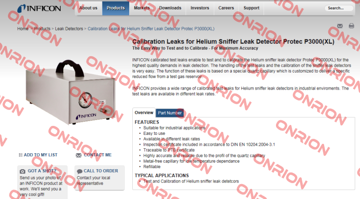 Calibration Leaks for Helium Sniffer Leak Detector Protec P3000(XL) Inficon