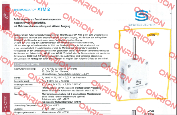 ATM2-U (p/n 1101-1141-0009-900) S+S REGELTECHNIK