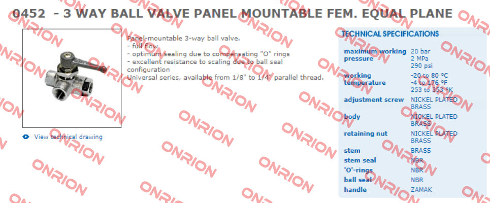 Handle for 0452 06 13  - 3 WAY BALL VALVE  Legris (Parker)