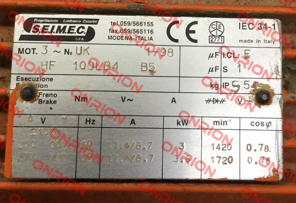 HF100LB4 B5 Obsolete! Replaced by HB3 112MA 4 230.400-50 B5  Seimec (Rossi)