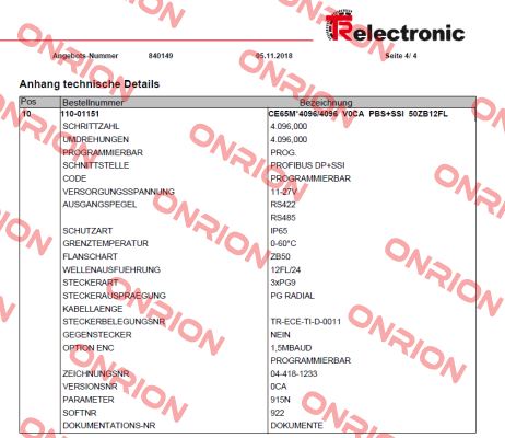 110-01151 TR Electronic