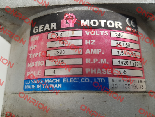 J220-200-15-CE2-G3 Luyang Gear Motor