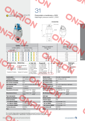 Pressure switch 3121G2  Euroswitch