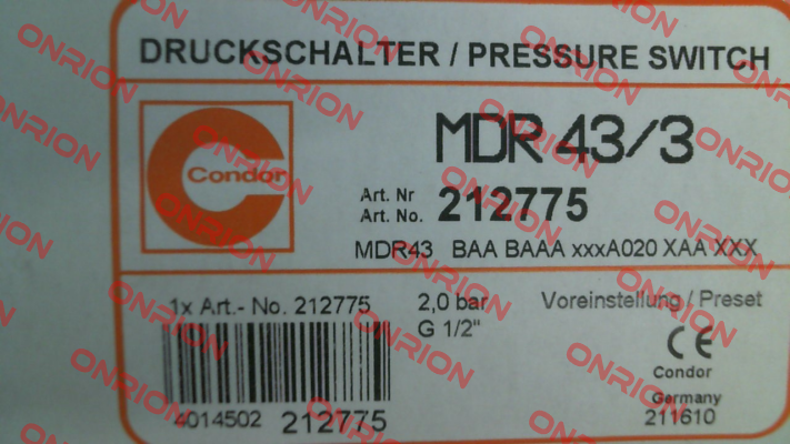 P/N: 212775, Type: MDR 43/3 Condor