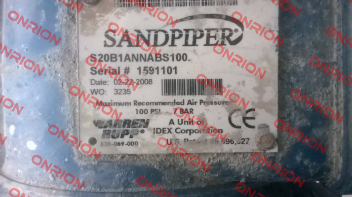 S20B1ANNABS100, SN:1591101 REPLACED BY S20B1ABBABS600  Sandpiper